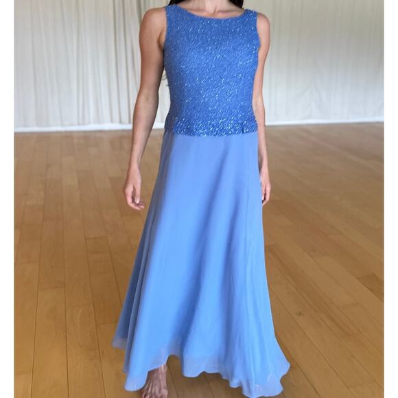 Jkara Women’s 6P Dress Periwinkle Blue Sleeveless Beaded Bodice Vintage Gown NWT - Picture 2 of 2